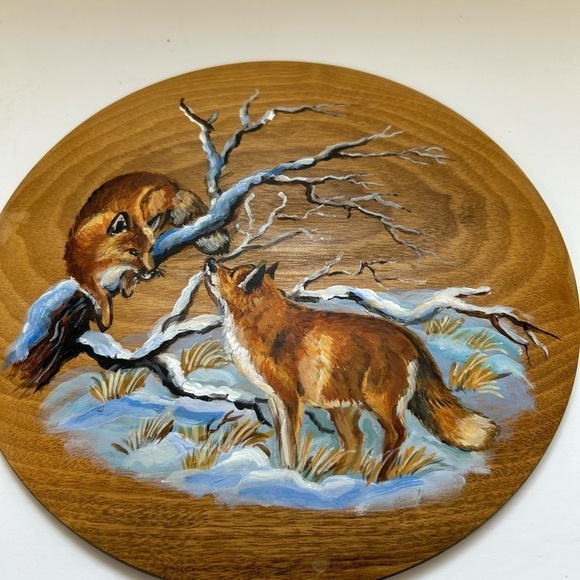 Vintage Myrtlewood Hand Painted Wooden Wall Decor Plaque Oregon-FOX 🦊-10” Round - Picture 2 of 4